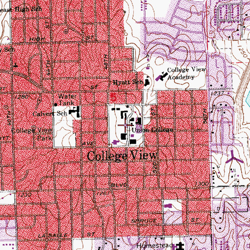 Topographic Map of Union College, NE