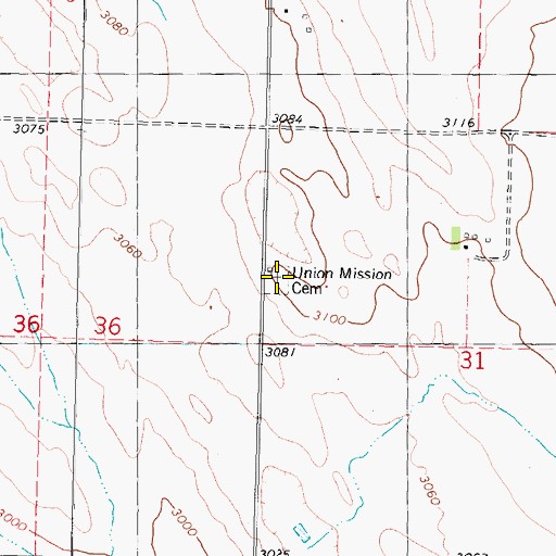 Topographic Map of Union Mission Cemetery, NE