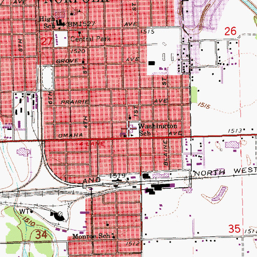 Topographic Map of Washington Elementary School, NE