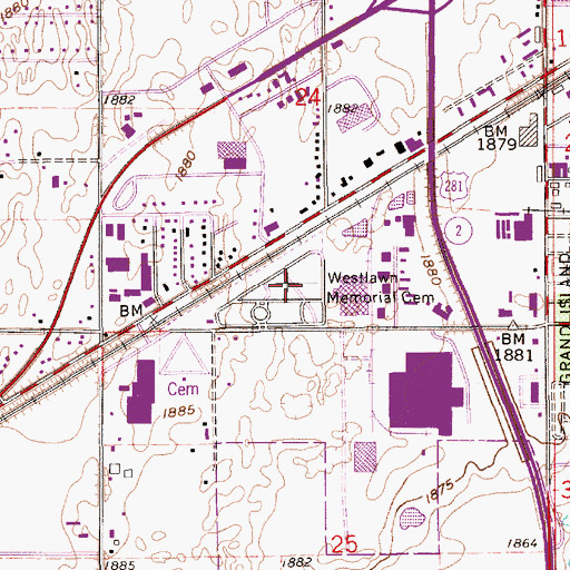 Topographic Map of Westlawn Memorial Cemetery, NE