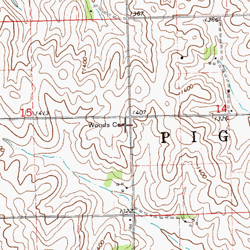 Topographic Map of Wood Cemetery, NE