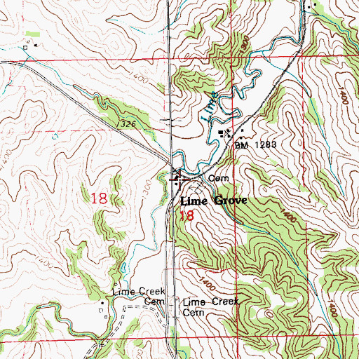 Topographic Map of Lime Grove, NE