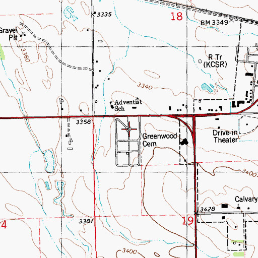 Topographic Map of Greenwood Cemetery, NE