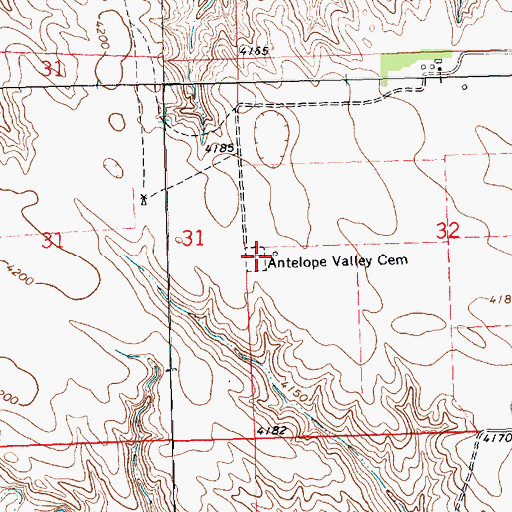 Topographic Map of Antelope Valley Cemetery, NE
