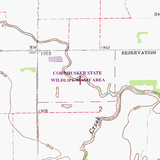 Topographic Map of Cornhusker State Wildlife Management Area, NE
