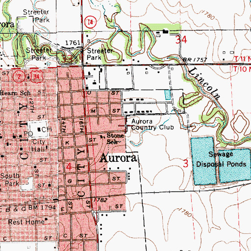 Topographic Map of Aurora Country Club, NE