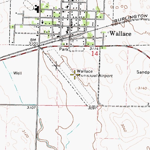 Topographic Map of Wallace Municipal Airport, NE