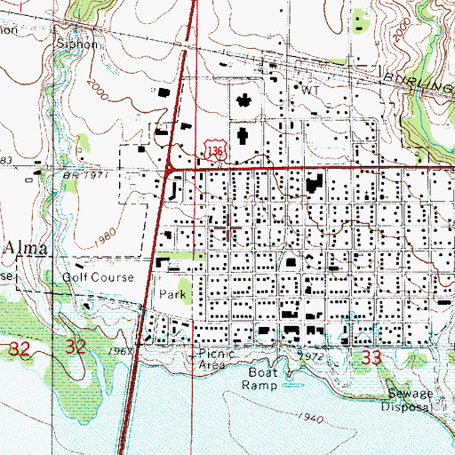 Topographic Map of City of Alma, NE
