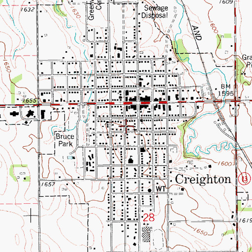 Topographic Map of City of Creighton, NE