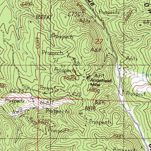 Topographic Map of Arrowhead Mine, NV