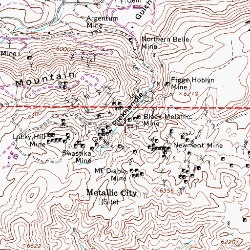 Topographic Map of Black Metallic Mine, NV