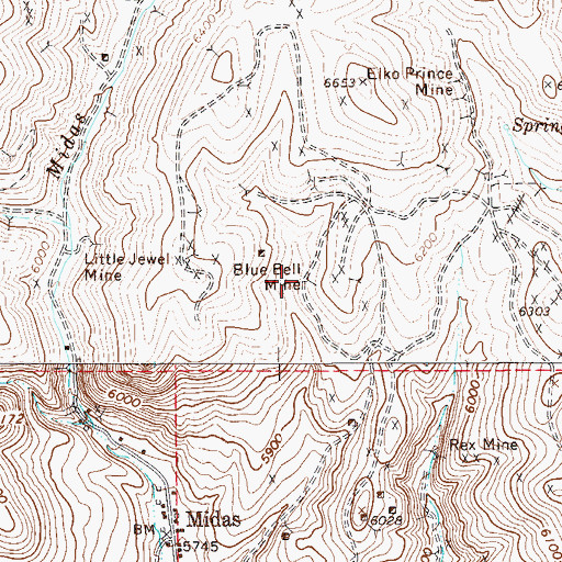 Topographic Map of Blue Bell Mine, NV