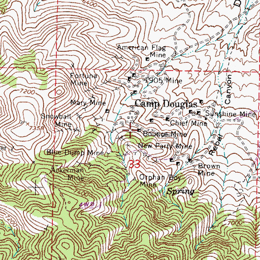 Topographic Map of Bounce Mine, NV