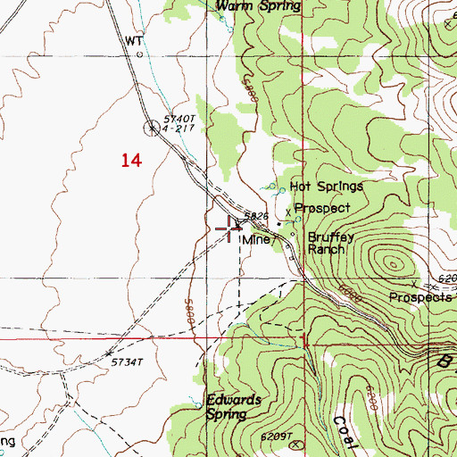 Topographic Map of Bruffey Ranch, NV