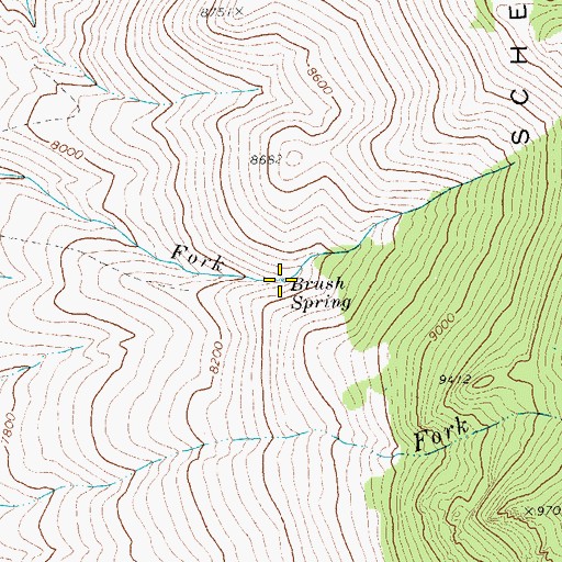 Topographic Map of Brush Spring, NV