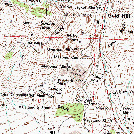 Topographic Map of Caledonia Mine, NV
