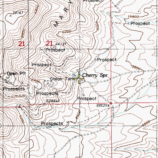 Topographic Map of Cherry Spring, NV