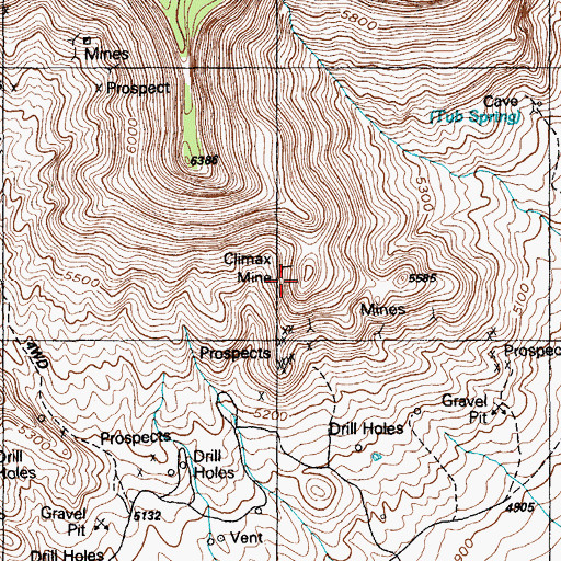 Topographic Map of Climax Mine, NV