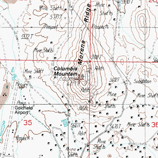 Topographic Map of Columbia Mountain, NV