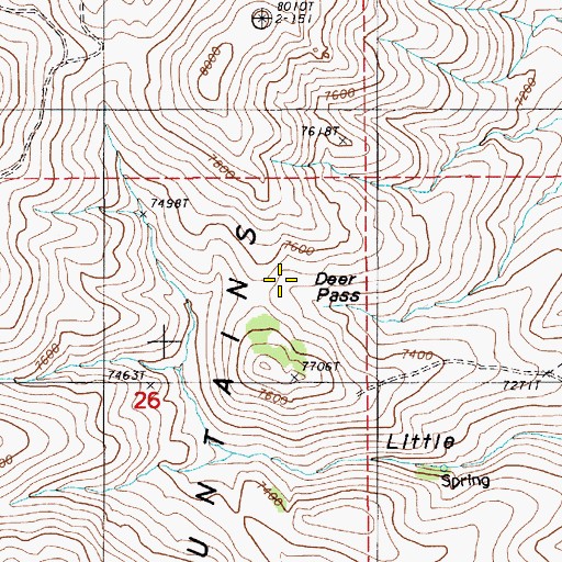 Topographic Map of Deer Pass, NV