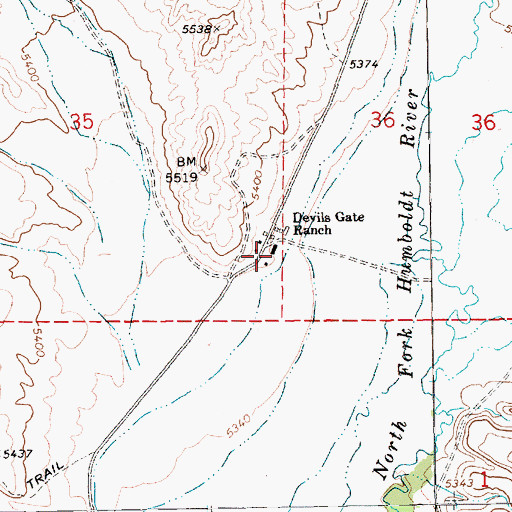 Topographic Map of Devils Gate Ranch, NV