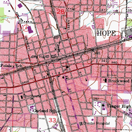 Topographic Map of Hope Post Office, AR