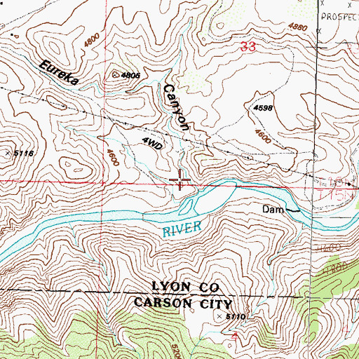 Topographic Map of Eureka Canyon, NV