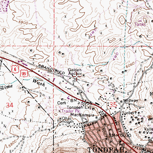 Topographic Map of Golden Anchor, NV