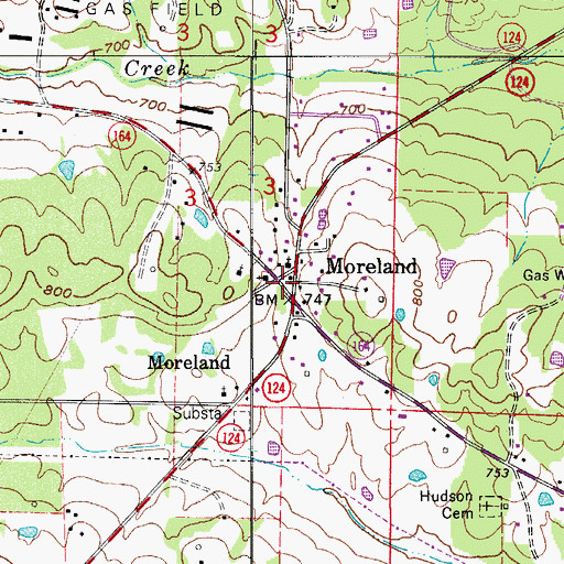 Topographic Map of Moreland Post Office (historical), AR