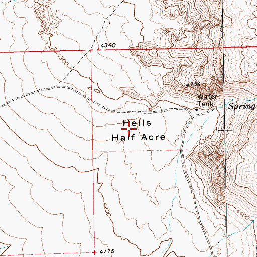 Topographic Map of Hells Half Acre, NV