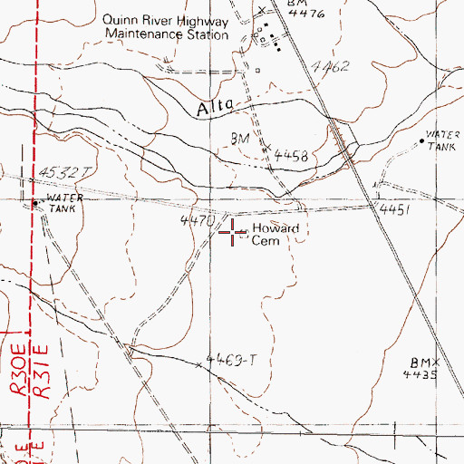 Topographic Map of Howard Cemetery, NV