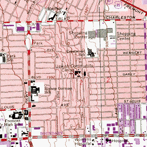 Topographic Map of Jewish Community Center, NV
