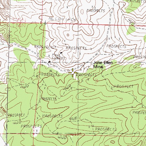 Topographic Map of June Ellen Mine, NV