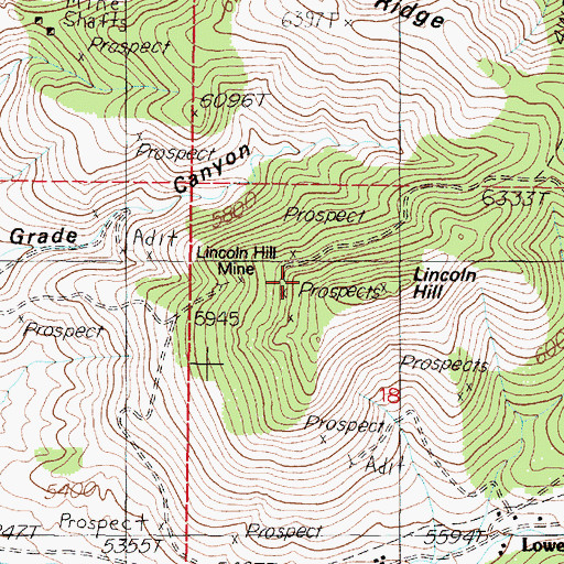 Topographic Map of Lincoln Hill Mine, NV