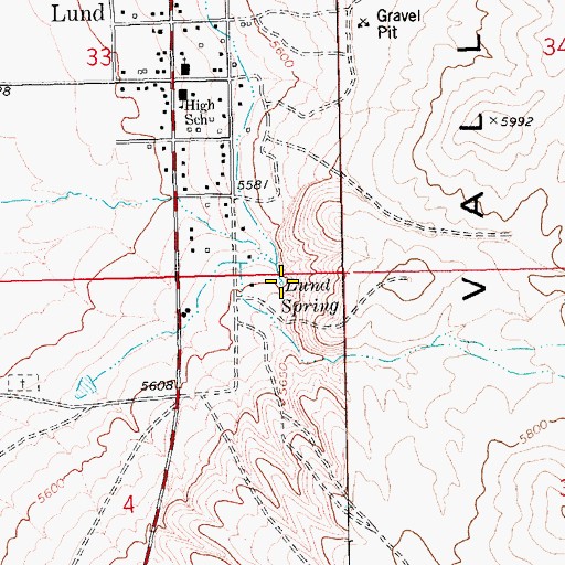 Topographic Map of Lund Spring, NV