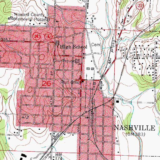 Topographic Map of Nashville Post Office, AR