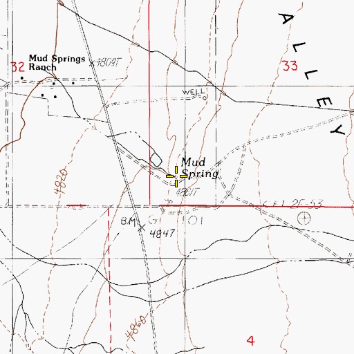 Topographic Map of Mud Spring, NV