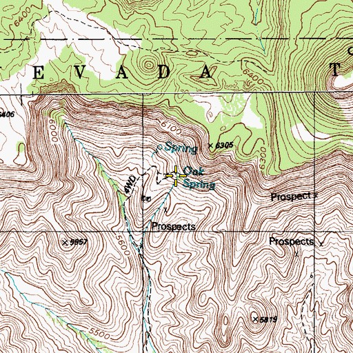 Topographic Map of Oak Spring, NV