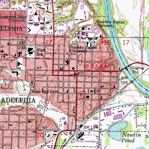 Topographic Map of Arkadelphia Post Office, AR