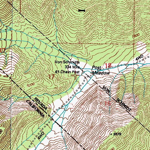 Topographic Map of Post Meadow, NV