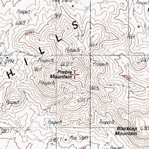 Topographic Map of Preble Mountain, NV