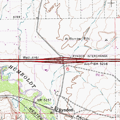 Topographic Map of Ryndon Interchange, NV