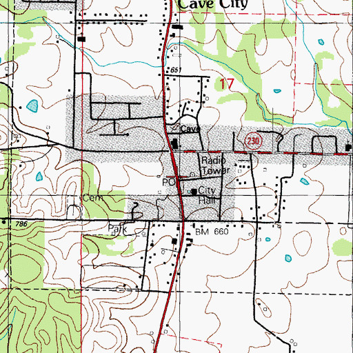 Topographic Map of Cave City Post Office, AR