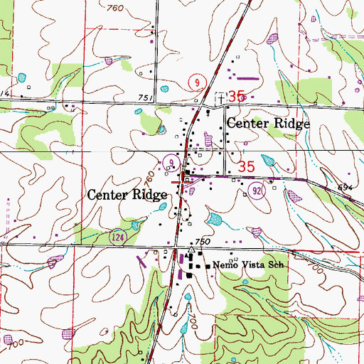 Topographic Map of Center Ridge Post Office, AR