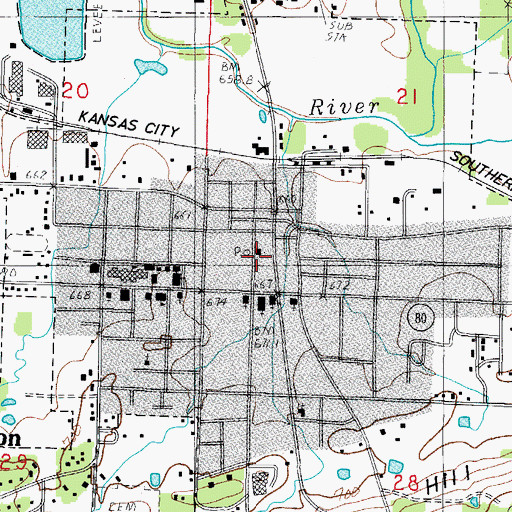 Topographic Map of Waldron Post Office, AR