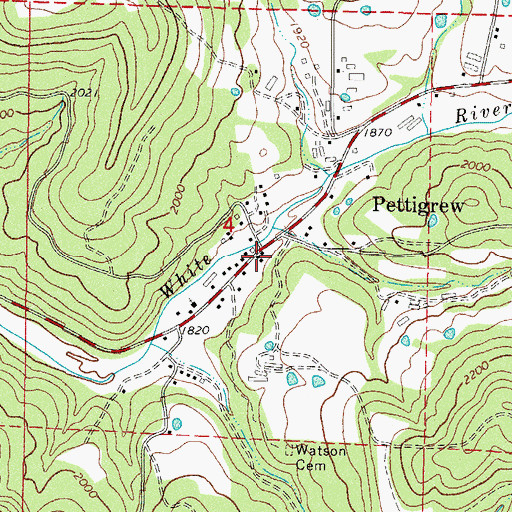 Topographic Map of Pettigrew Post Office, AR