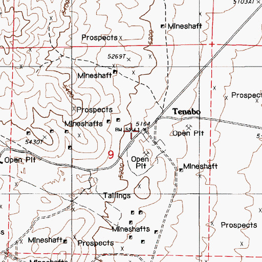 Topographic Map of Tenabo, NV