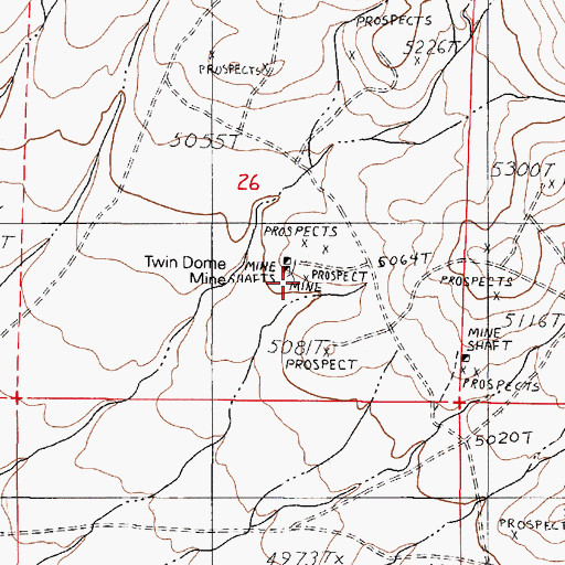 Topographic Map of Twin Dome Mine, NV