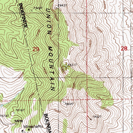 Topographic Map of Union Mountain, NV