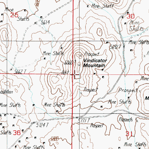 Topographic Map of Vindicator Mountain, NV